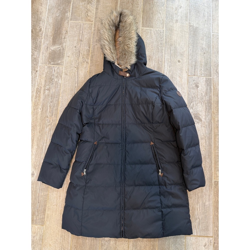 Lauren Ralph Lauren  Black Label Puffer Coat Women XL Navy Blue Faux Fur Hood